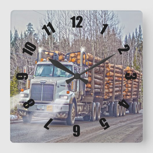 White Logging Truck Lumber Mill Delivery Art Vierkante Klok (Voorkant)
