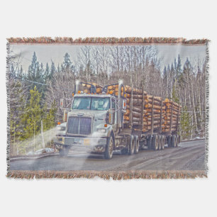 White Logging Truck — Truck and Highway Art Deken