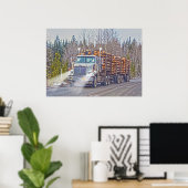White Logging Truck — Truck and Highway Art Poster (Thuiskantoor)