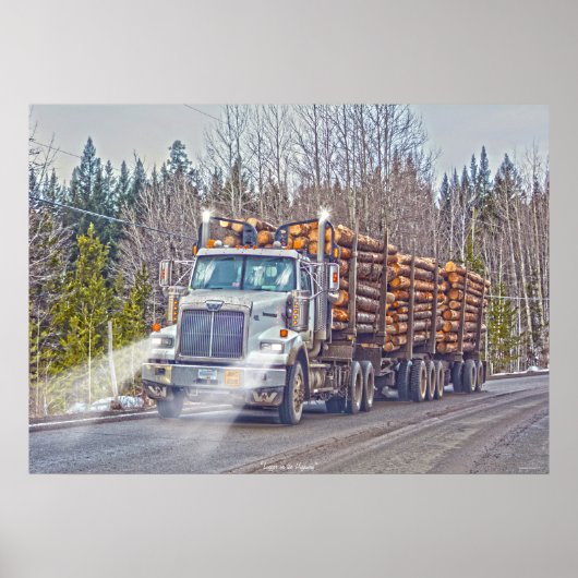 White Logging Truck — Truck and Highway Art Poster (Voorkant)