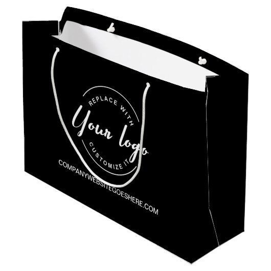 White logo en website Custom Business Groot Cadeauzakje (Achterkant Gekanteld)
