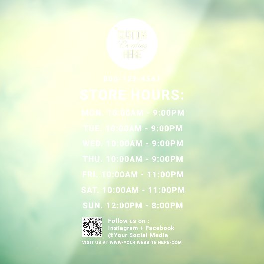 White Logo voor bedrijfstijden QR-code social medi Raamsticker (Vel 3)