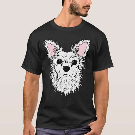 White Long Hazard Chihuahua Portrait Chewy T-shirt (Voorkant)