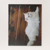 White Longhair Cat Jigzaag Puzzle Legpuzzel (Verticaal)