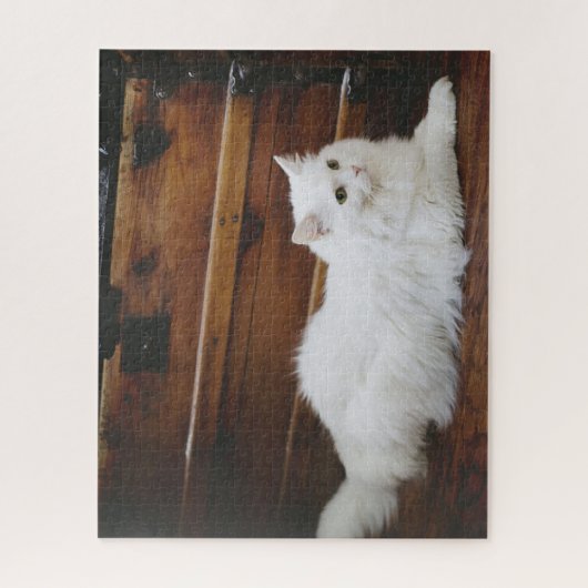 White Longhair Cat Jigzaag Puzzle Legpuzzel (Verticaal)