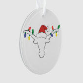 White Longhorn met kerstlampjes en Santa hat Ornament (voorkant)