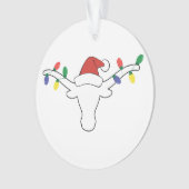 White Longhorn met kerstlampjes en Santa hat Ornament (voorkant)