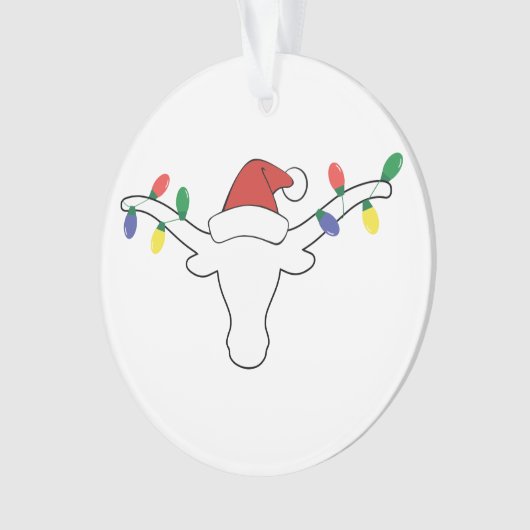 White Longhorn met kerstlampjes en Santa hat Ornament (voorkant)