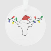 White Longhorn met kerstlampjes en Santa hat Ornament (voorkant)