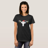 White Longhorn met kerstlampjes en Santa hat T-shirt (Voorkant volledig)