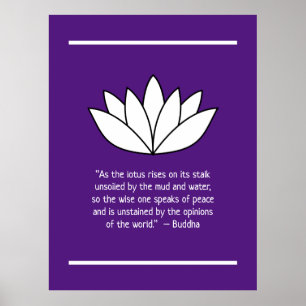 White Lotus Flower and Buddha Quote Poster