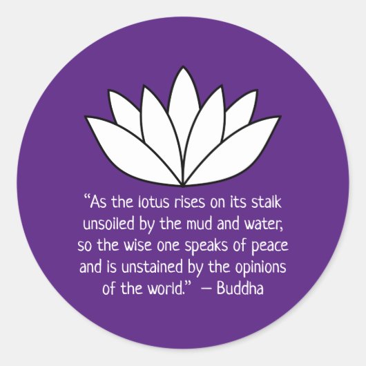 White Lotus Flower and Buddha Quote Ronde Sticker (Voorkant)