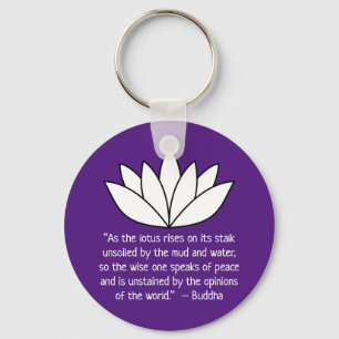 White Lotus Flower and Buddha Quote Sleutelhanger
