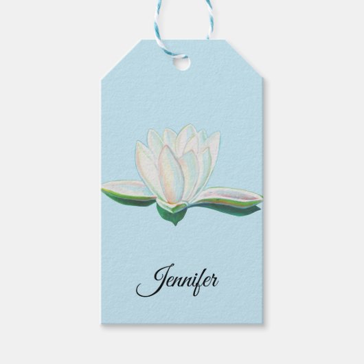 White Lotus Flower Illustralized Cadeaulabel (Voorkant)