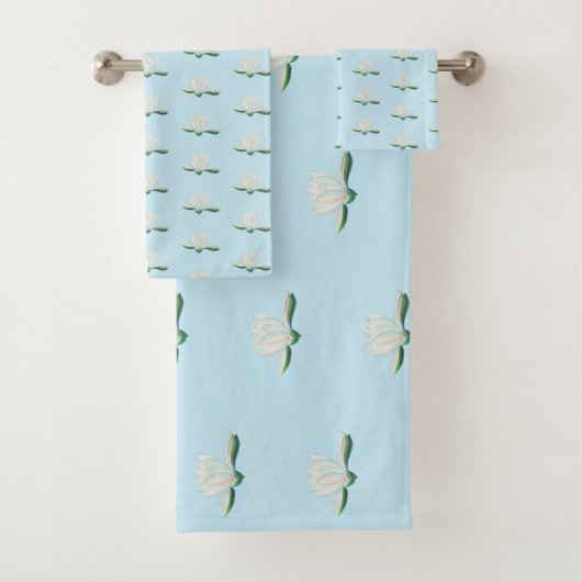 White Lotus Flower Illustration Bad Handdoek (Insitu)