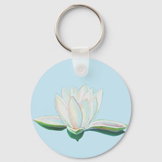 White Lotus Flower Illustration Button Sleutelhanger (Voorkant)