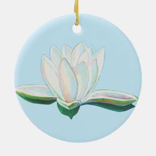 White Lotus Flower Illustration Keramisch Ornament (Achterkant)