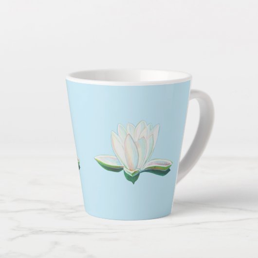 White Lotus Flower Illustration Latte Mok (Rechterhoek)
