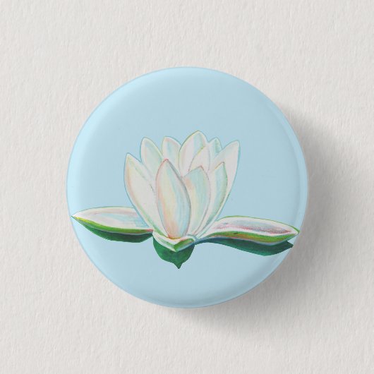 White Lotus Flower Illustration Ronde Button 3,2 Cm (Voorkant)