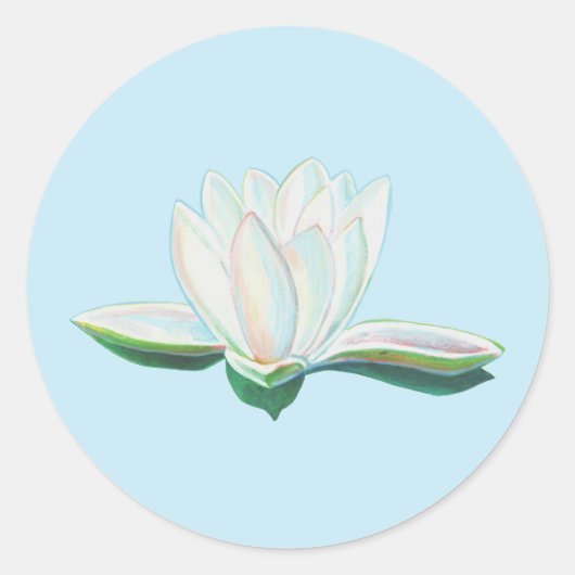 White Lotus Flower Illustration Ronde Sticker (Voorkant)