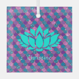 White Lotus Flower on Multicolored Mermaid Scales Glas Ornament