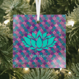 White Lotus Flower on Multicolored Mermaid Scales Glas Ornament