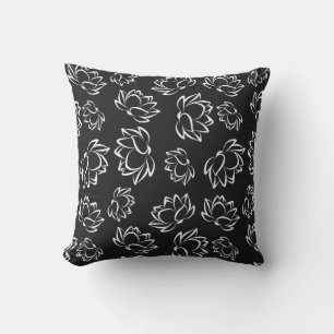 White Lotus Flower Pattern on Grey Background Kussen