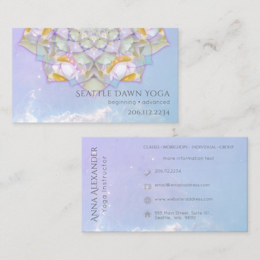 White Lotus Mandala Modern Yoga Instructor Visitekaartje (Voorkant / Achterkant)