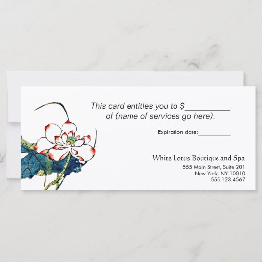 White Lotus Massage Therapist Cadeaubon (Achterkant)