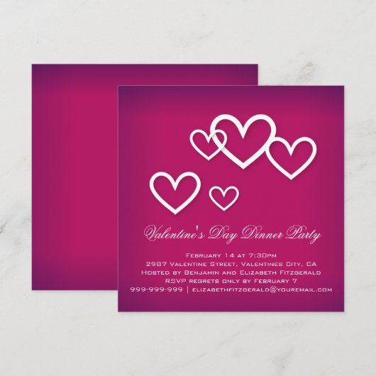 White Love Hearts on Donk Pink Valentijns Party Kaart (Voorkant / Achterkant)