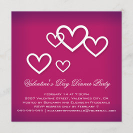 White Love Hearts on Donk Pink Valentijns Party Kaart