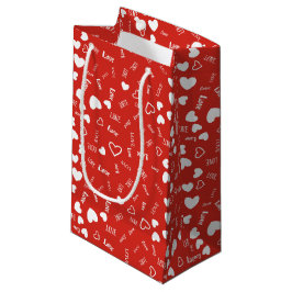 White Love & Hearts Patterned Gift Bag Klein Cadeauzakje