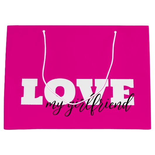 White LOVE Hot Pink Valentijn Groot Cadeauzakje (Voorkant)