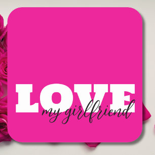 White LOVE Hot Pink Valentijn Vierkante Sticker