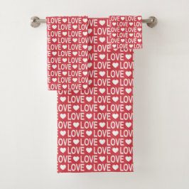 White Love Pattern Bath Towel Set Bad Handdoek