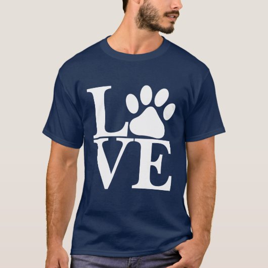 White LOVE Word Dog Paws Motif T-shirt (Voorkant)