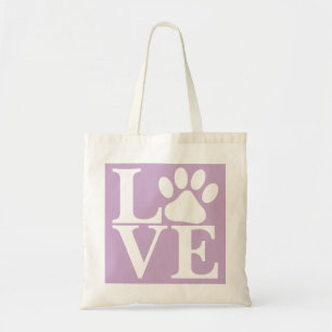 White LOVE Word Dog Paws Patroon Violet Achtergron Tote Bag