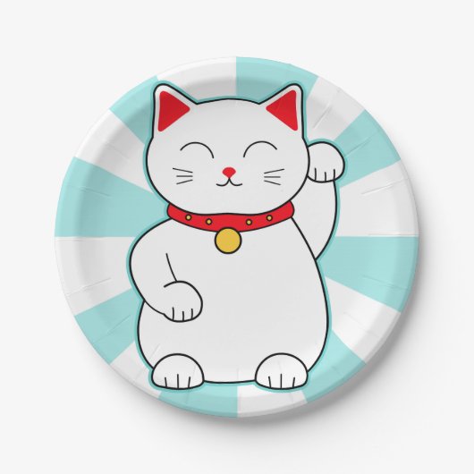White Lucky Cat Papieren Bordje (Voorkant)