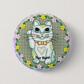 White Lucky Cat pin Ronde Button 5,7 Cm (Voorkant)