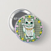 White Lucky Cat pin Ronde Button 5,7 Cm (Voorkant /achterkant)