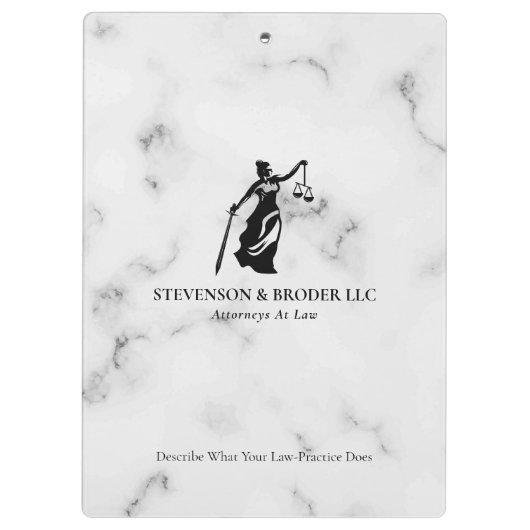 White Luxury Marble texture Lady Justice Logo Klembord (Achterkant)