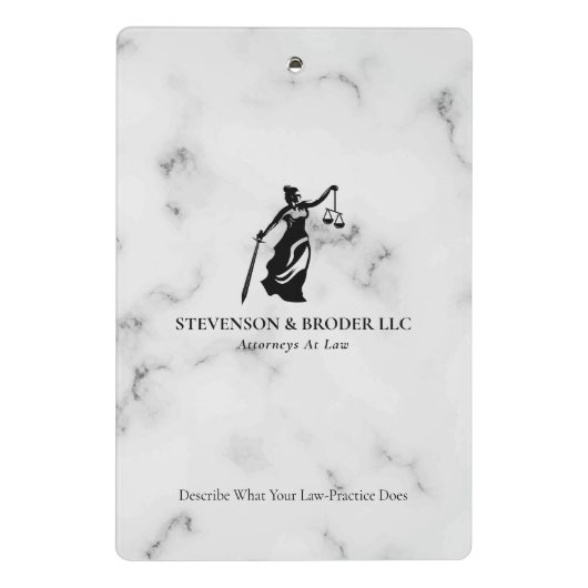 White Luxury Marble texture Lady Justice Logo Mini Klembord (Achterkant)