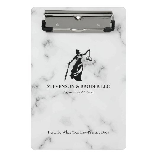 White Luxury Marble texture Lady Justice Logo Mini Klembord (Voorkant)