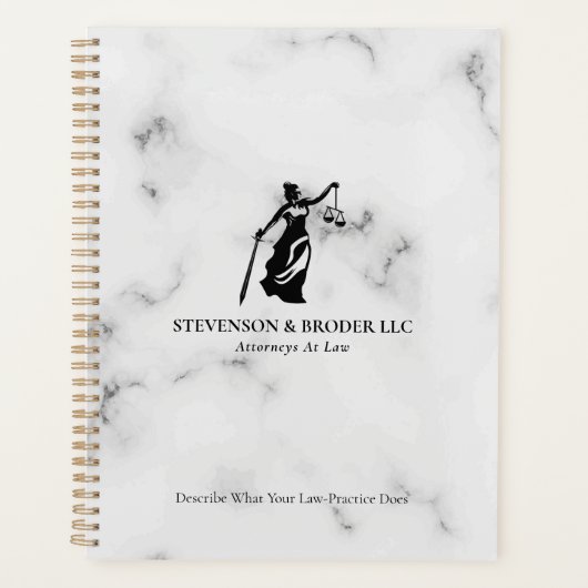 White Luxury Marble texture Lady Justice Logo Planner (Voorkant)