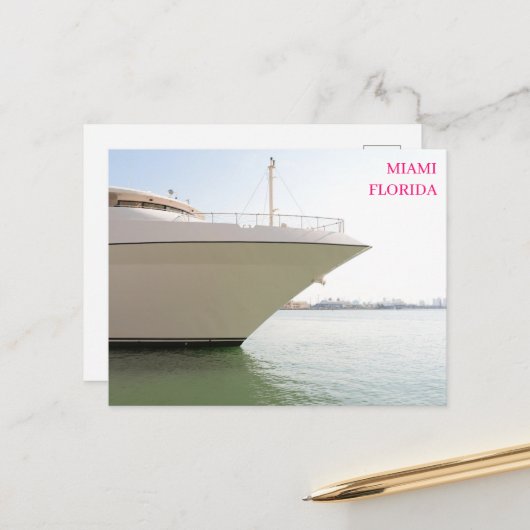 White Luxury Yacht Ocean Miami Florida briefkaart (Voorkant / Achterkant in situ)