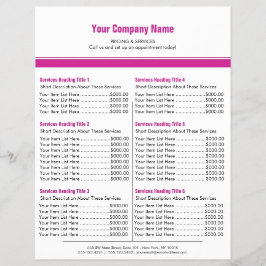 White Magenta Simple Border Price List 6 Flyer (Voorkant)