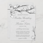 White Magnolia Birdsong Wedding Kaart (Voorkant / Achterkant)