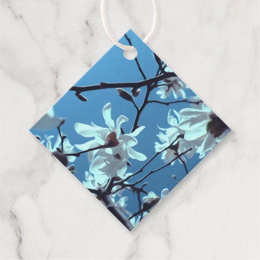 White Magnolia Bloom Blue Sky Bedankjes Labels (Voorkant)