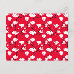 White Magnolia Blossom op RED Background Briefkaart