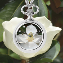 White Magnolia Blossom Photographic Botanical Horloge